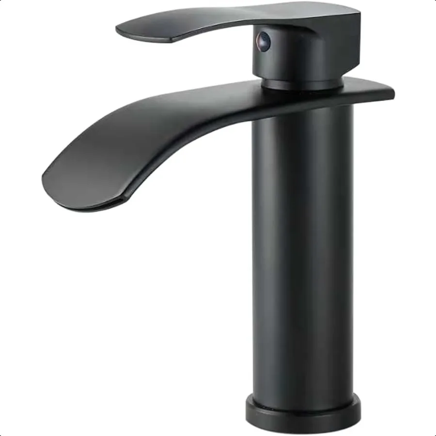 

Черный водопадный смеситель для ванной комнаты с одним отверстием Черный смеситель для раковины с одной ручкой и металлическим сливом и шлангом для воды с одним отверстием Su