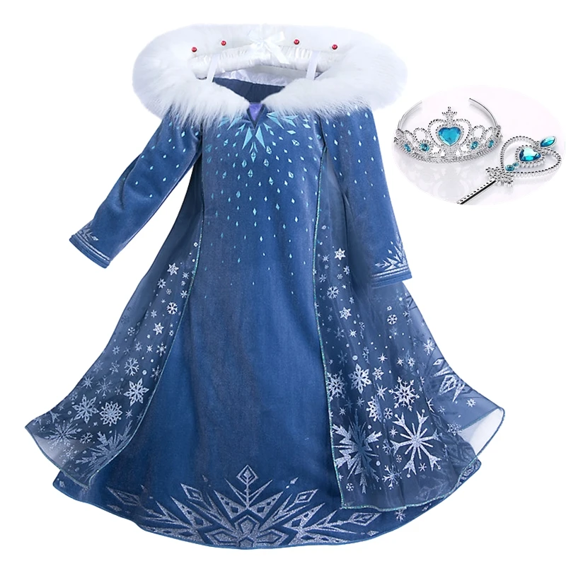 Elsa Dresses for Girls Princess Party Elsa Costume Snow Queen 2 Cosplay Elza Vestidos Hair Accessory Set Halloween Girls Clothes