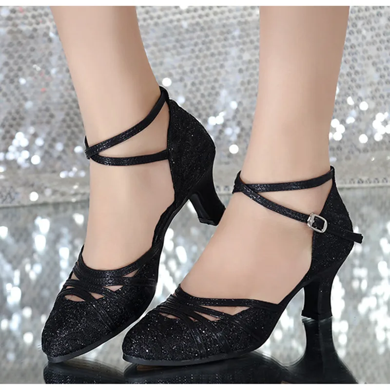 New Latin Dance Shoes Women\'s Closed Toe High Heel Dance Shoes Tango Lace Soft Bottom Dance Shoes Outdoor Girls Salsa Shoes