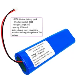 Latest Battery Pack 2S2P 18650 Lithium-ion Battery 6000mAh 7.4 V, Suitable for Headlights/CCTV/cameras