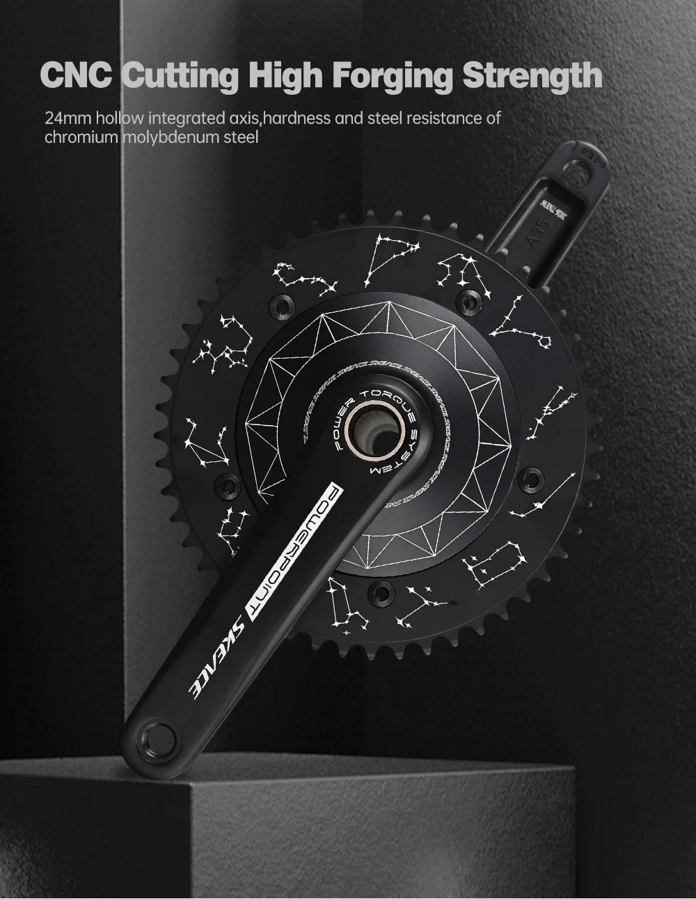 SKEACE Hollowtech Kurbelgarnitur 49T/50T Carbon-Kettenblatt 165mm 144BCD Aluminiumlegierung Fixed-Gear-Fahrradkurbel für Rennrad mit BB – Detail 5