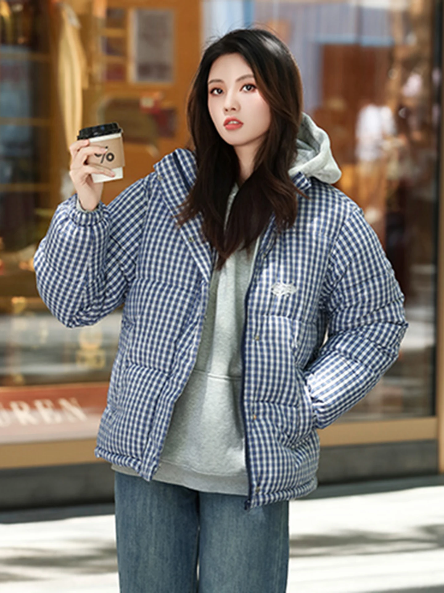 

Милый женский пуховик в клетку, зимний, утепленный, с воротником-стойкой, хлопковая верхняя одежда, для студентов, для повседневной носки, модный, в корейском стиле