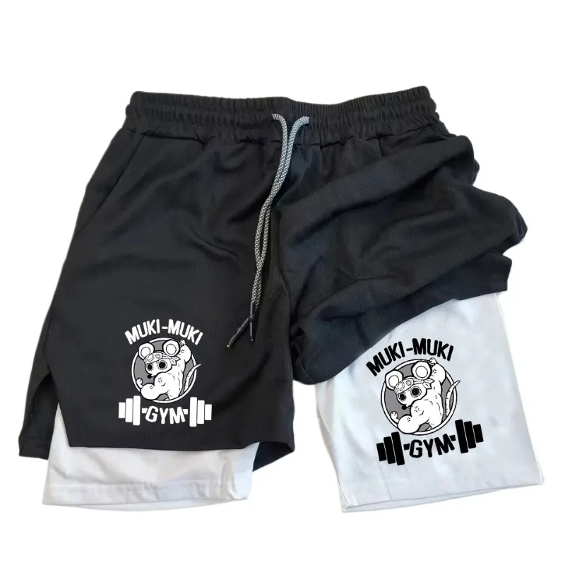 شورت رياضي رجالي مطبوع عليه Devil Killer Muki بطبقة مزدوجة يسمح بالتهوية وسريع الجفاف وتدريبات اللياقة البدنية والركض #1