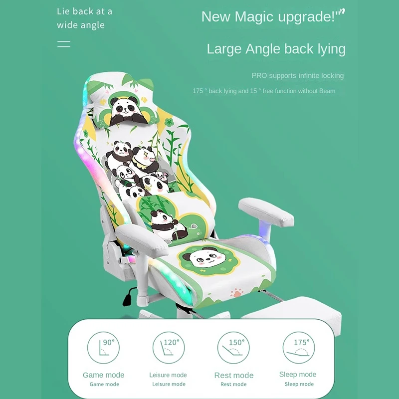 Silla de Gaming con diseño de Panda para niña, sillón de ordenador con elevación y rotación profesional, con luz de aprendizaje, reclinable, a la