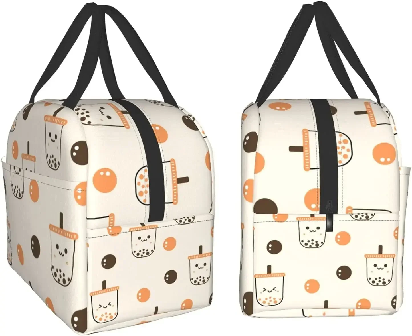 Happy Boba Bubble Tea Portable Insulated Lunch Bag Reusable-Suitable For Office/Camping/Picnic/Travel