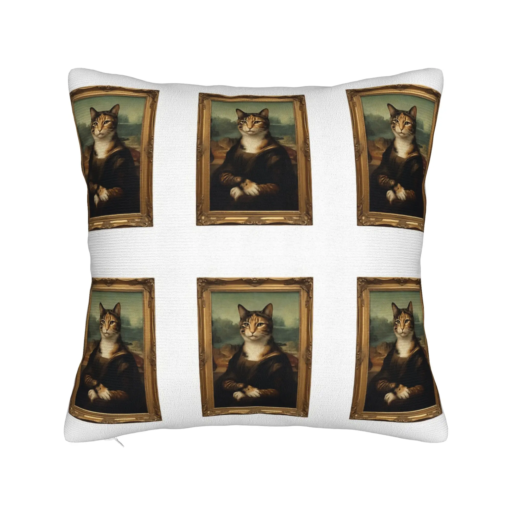 Pillow Case Cute Caroon Cat Portrait Photo Frame Art Soft  Pillow Cover For Living Room Chair Novelty Pillowcases