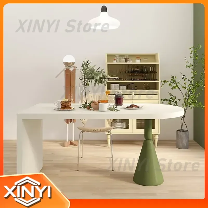 for 2023 semi round dining table cream light luxury solid wood island table family dining table modern farmhouse kitchen