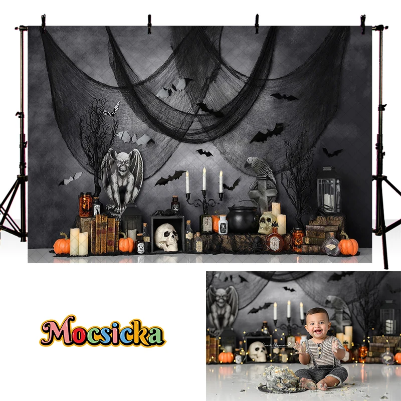 Mocsicka Halloween Backdrop For Baby Child Portrait Photography Background Cake Smash Birthday Party Pumpkin Spooky Decor Props