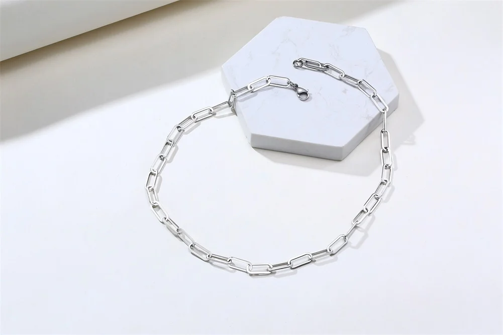 HERREN ALTA CAPTURE CHARM HALSKETTE EDELSTAHL RECHTECK PAPIERCLIP LINK LIGHT MACHINE CHAIN CHOKER HERREN SCHMUCK 20 ZOLL – Detail 2