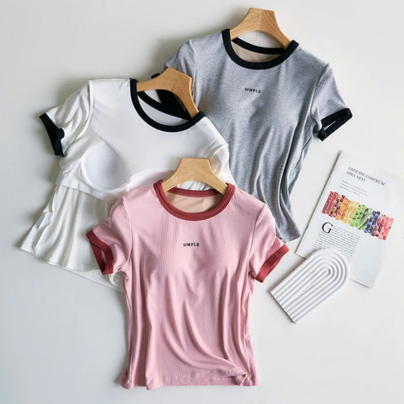 Night Wear Female Bra Pad Casual Sleepwear Top Modal Soft One Piece Pajamas Women Sport Style Outside T-shirt Bottoming Shirt