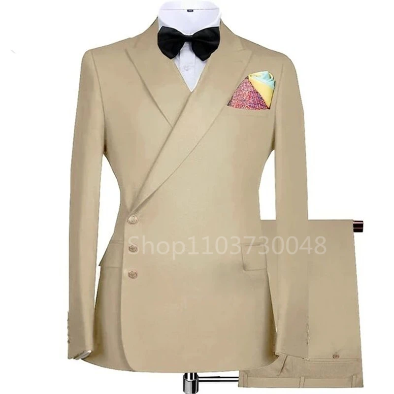 

Smart Casual Solid 2 PCS Men Suits Fashion Men's Formal Business/Wedding Groom Tuxedos Peak Lapel Double Breasted Jacket Pants