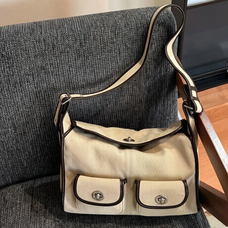 Small Messenger Bags For Women Luxury Designer Handbags Purses 2026 New In Canvas Multiple Pockets Wide Straps Underarm Shoulder