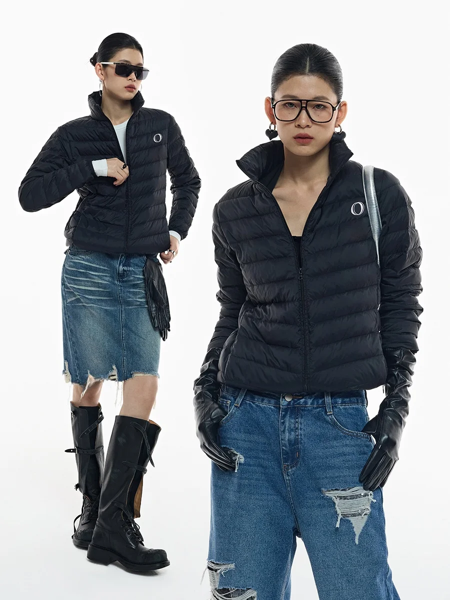 

Легкая портативная черная женская куртка-пуховик Ourhour с воротником-стойкой, весенний дизайн, тонкая стеганая куртка с ребристой подкладкой