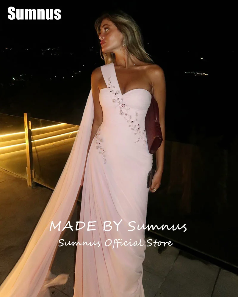 Sumnus – robe de bal sirène rose élégante, asymétrique épaule dénudée, sans manches, longueur au sol, robes de soirée personnalisées