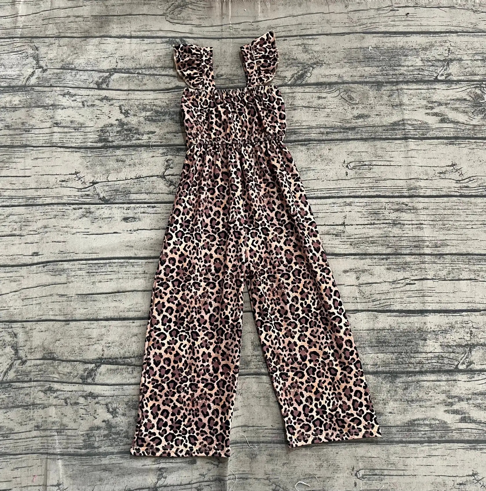 

6.28 Wholesale hot sale Western Boutique children clothing Baby Girls Flutter Sleeves Leopard Bell Jumpsuits