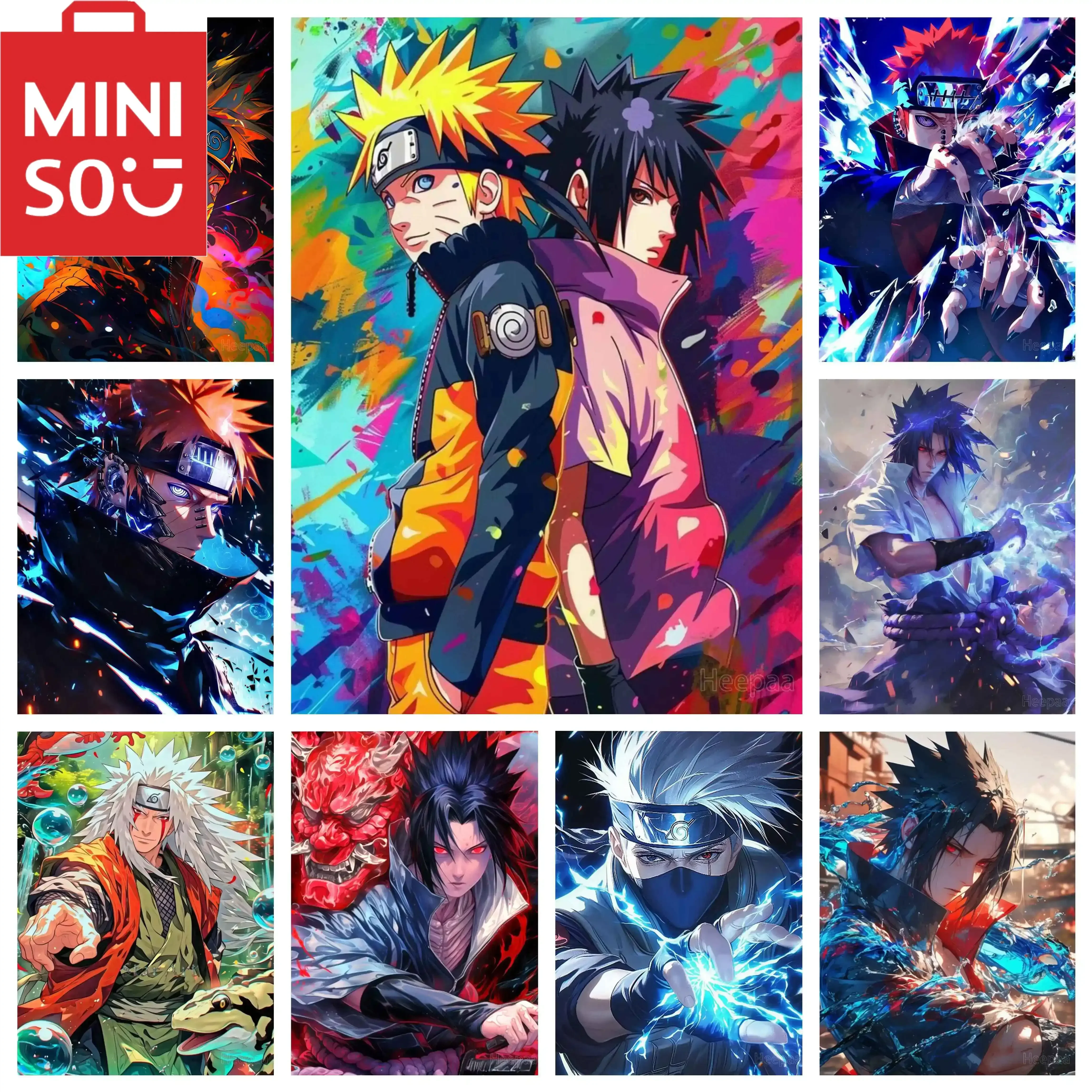 

MINISO DIY картина маслом по номерам Наруто Узумаки Саске Учиха аниме украшение дома настенный декор для гостиной лучший подарок рамки