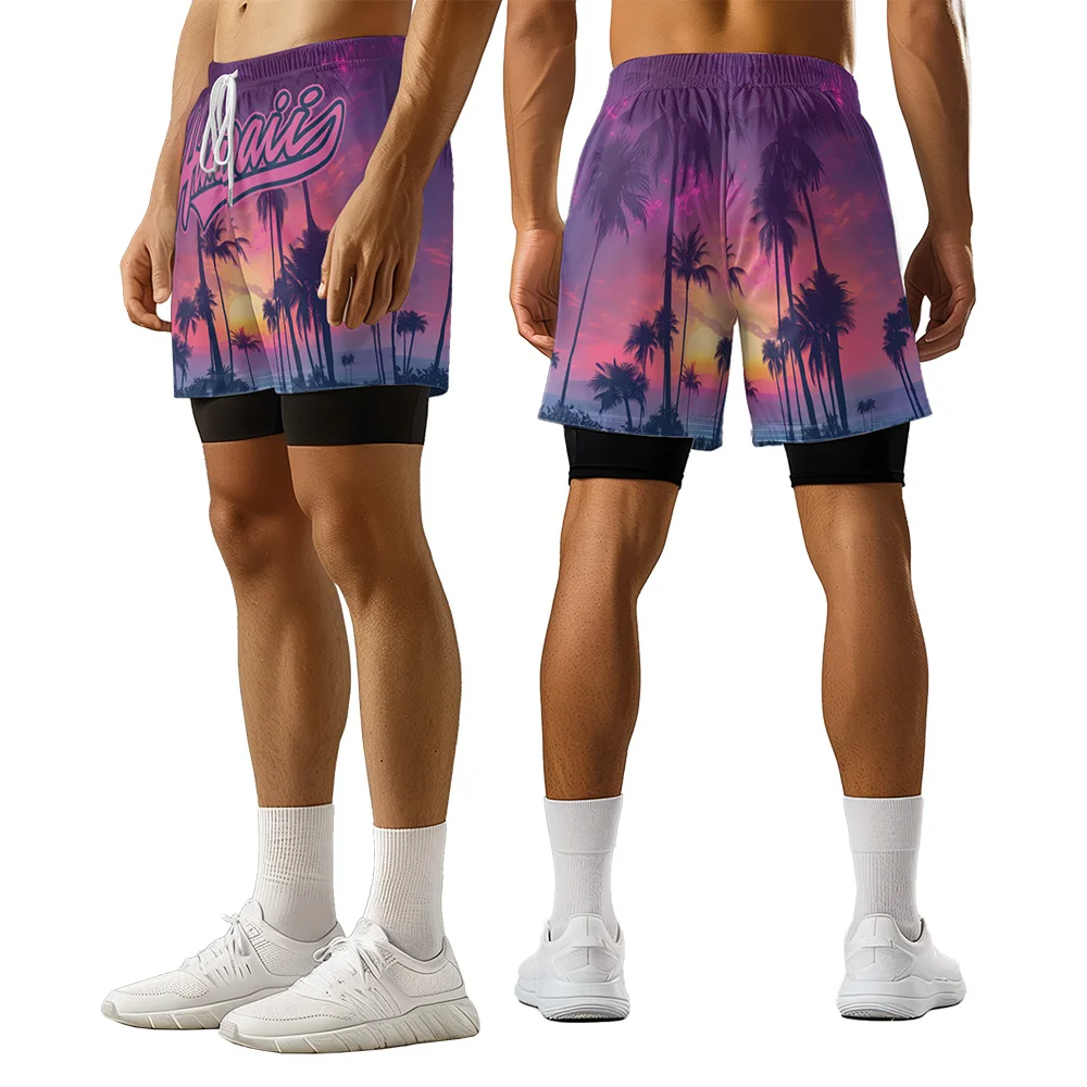 

2024 New original design Coconut tree Summer 3D Advanced Print Casual trend Sports High Street basketball shorts men shorts