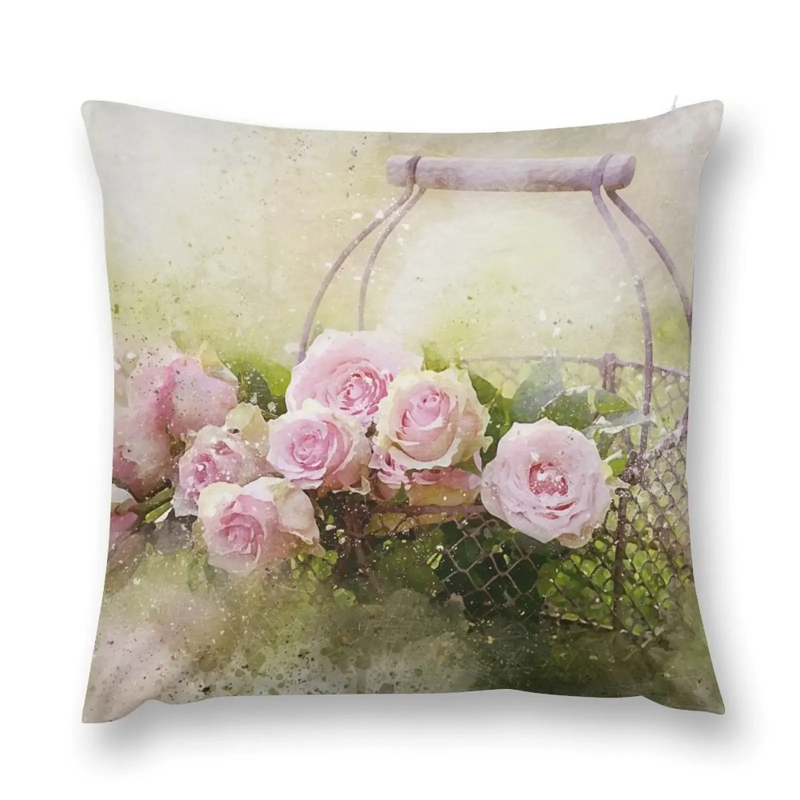 

Vintage Shabby Chic Pink Roses In Basket Throw Pillow Decorative pillow case Luxury Living Room Decorative Cushions pillow