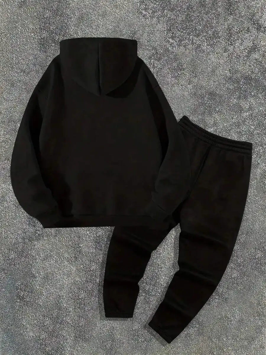 

Mens Black Hoodie And Sweatpants Set Casual Loungewear Urban Streetwear Autumn Winter