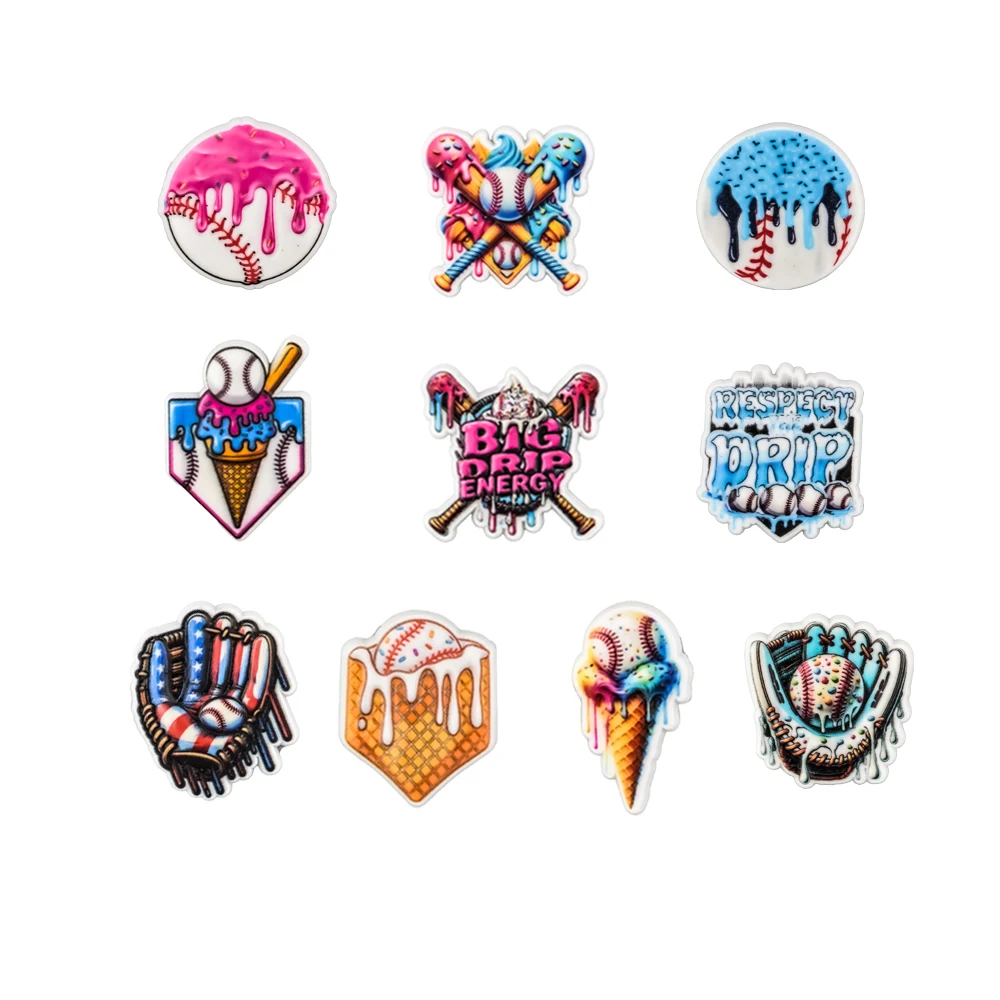 Drip Baseball Shoe Charms For Clog Cute Ice Cream Softball Sports Shoe Decoration Accessories For Teens Adults Game Day Gifts