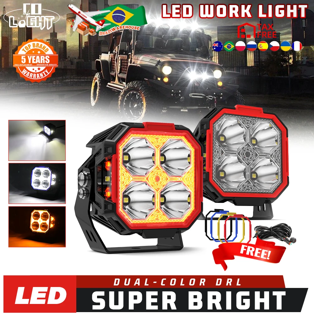 CO LIGHT 3 Inch LED Headlights with Wiring Harness Relay White Amber Fog Lamp Long Range Led Work Light Bar 12-24V for Offroad