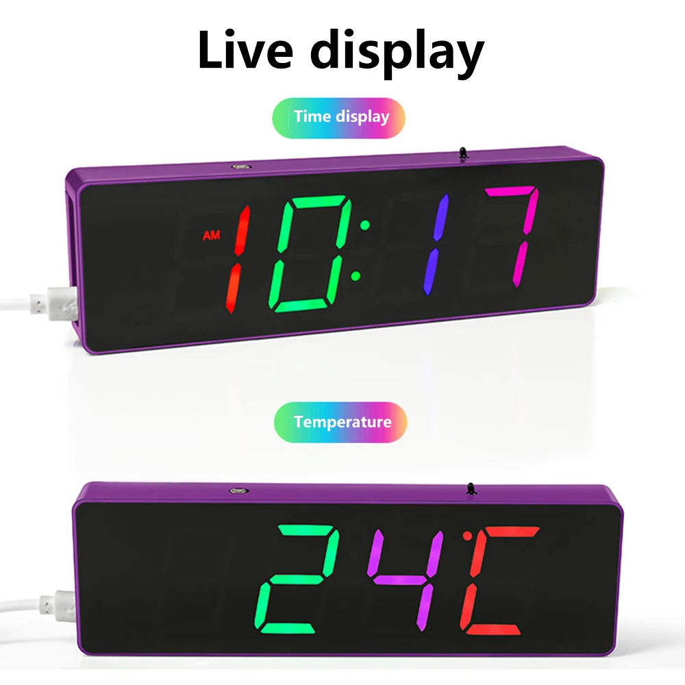 Color RGB Clock DIY Kit LED Alarm Clock Mini Decorative Electronic Digital Alarm Display Temperature Date Week Snooze Function