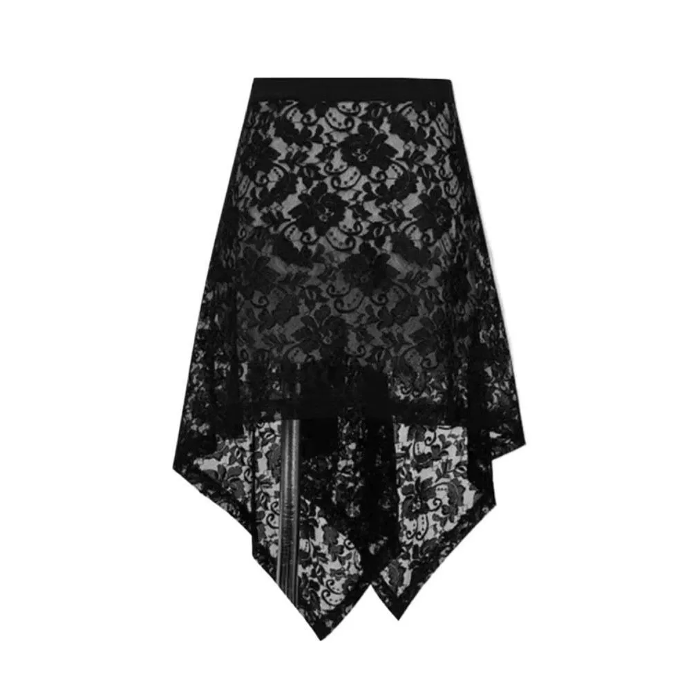 Embroidered Flower Lace Skirt Y2K Streetwear Irregular Hollow Out Skirt See Through High Waist Layering Skirt Jeans Decoration