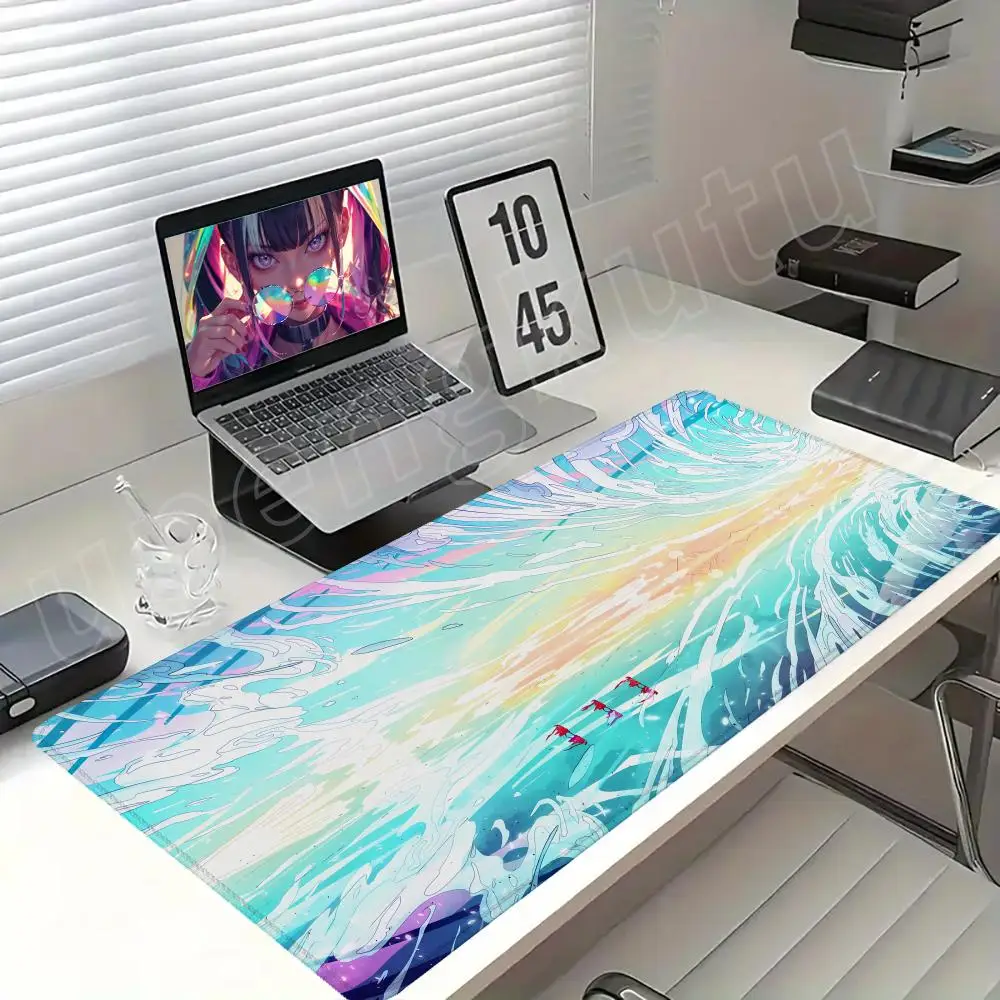Ocean Breeze Large Mousepad Non-Slip Rubber Desk Mat for Gaming Office Blue Aquatic Design Durable Stain Computer Mouse Pad