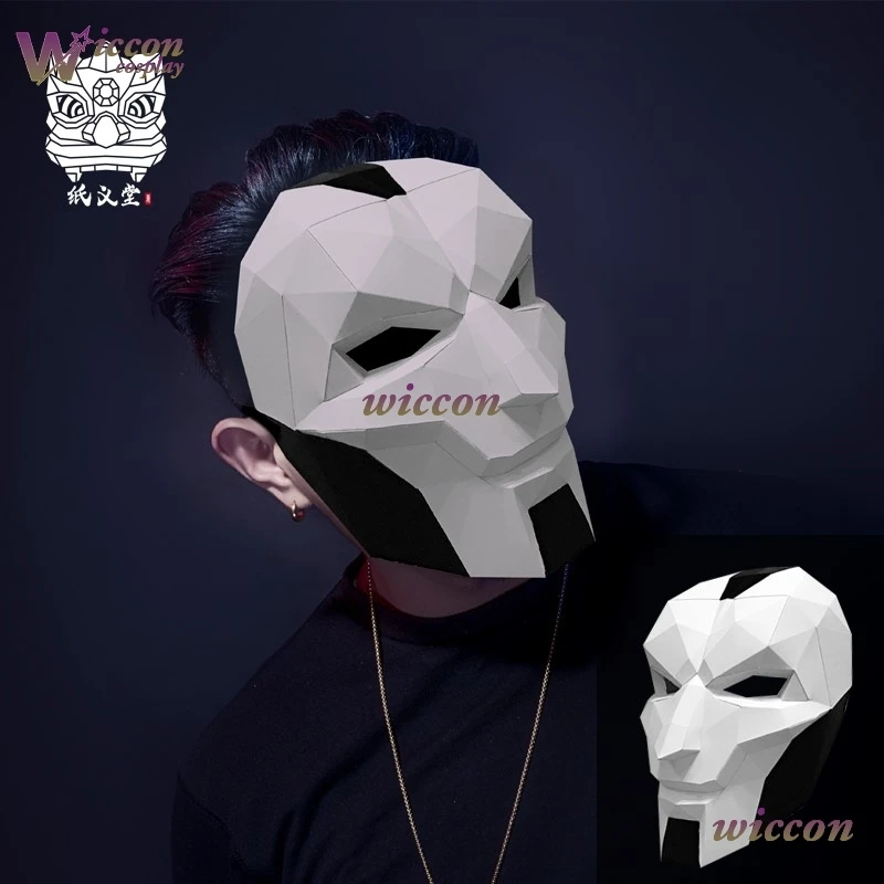 قناع CosC Khada Jhin Oni DIY الورقي لحفلة الهالوين للبالغين، قناع تنكري للرجال، زي المواد، منتجات غير مكتملة للحفلات