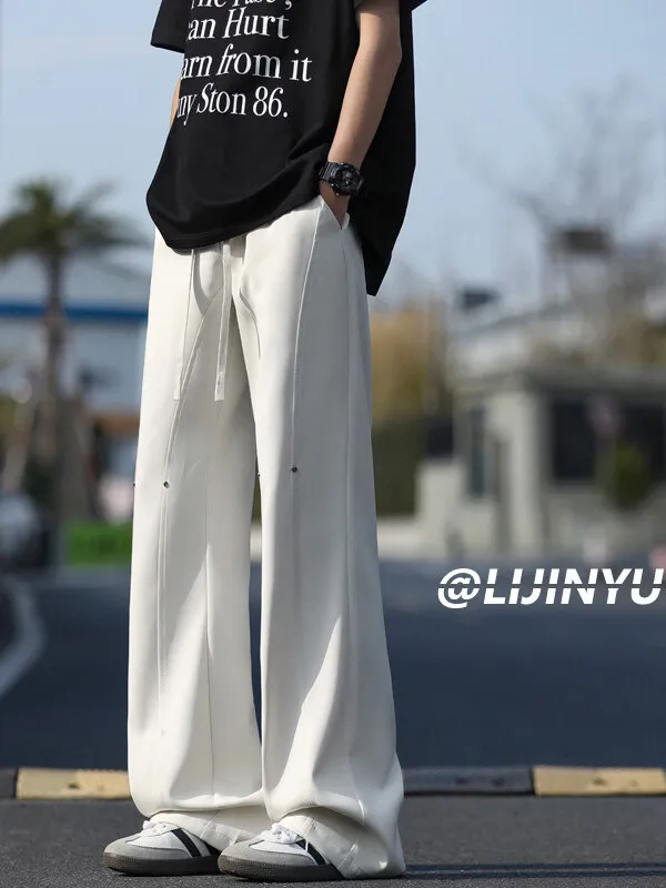 العلامة التجارية الأمريكية غير الرسمية الرجال الصيف رقيقة مستقيم الساق الرياضة فضفاض ثريبي الغرب السراويل تنفس خفيفة الوزن مستقيم أنبوب بنطلون #4