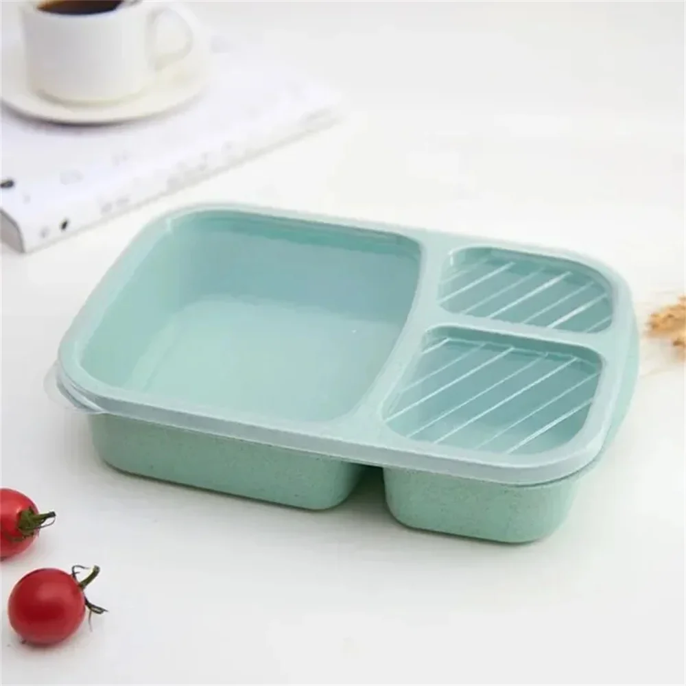 1/4er-Pack Bento-Lunchbox-Set, 3 Fächer, Aufbewahrungsbehälter für Lebensmittel, Weizenstroh, Lunchbox für die Zubereitung von Mahlzeiten, Aufbewahrungsbehälter für Lebensmittel aus Kunststoff