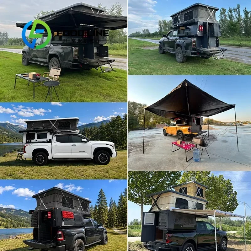 Pop Up Truck Bed Camper Wilderness Shelter Fits Multiple Pickup, Built‑In Storage Pockets For Camping Gears, Truck Camper Cabin view 4