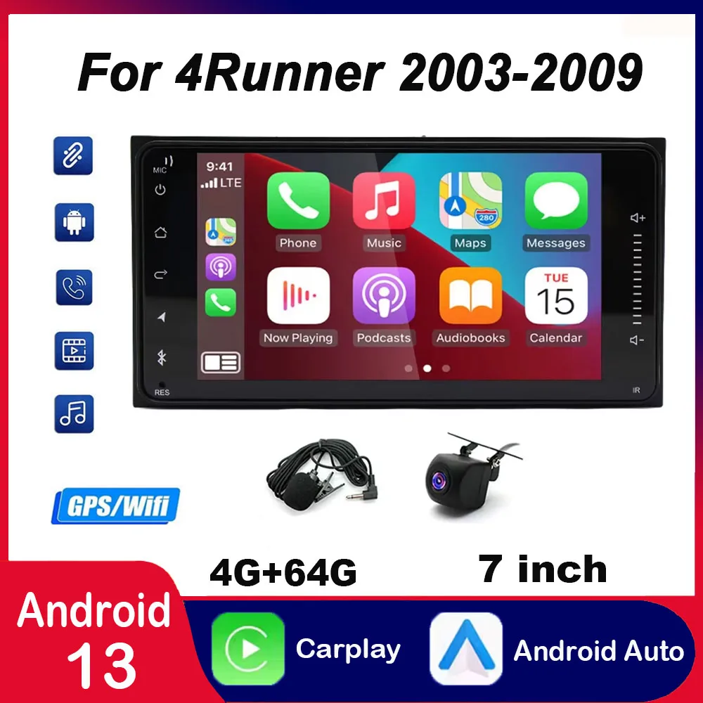 

4+64GB 7Inch Car Stereo Radio GPS Navigation Car-Play Compatible for 4Runner 2003-2009 Android 13