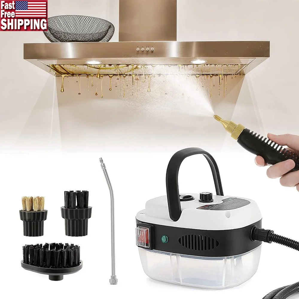 High Pressure Steam Cleaner 2500W Portable Handheld Steamer 105°C Multi Purpose Auto Detailing Machine with 3 Brush Heads