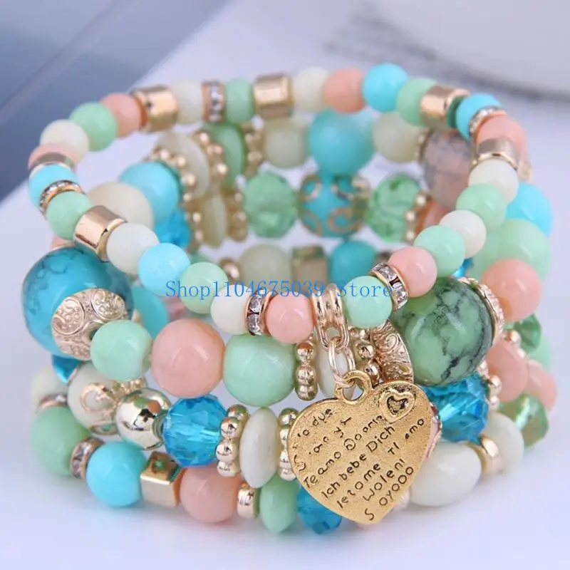 5asd Artistic Multilayered Elastic Crystal Heart Festival Bracelet For Everyday Bohemian