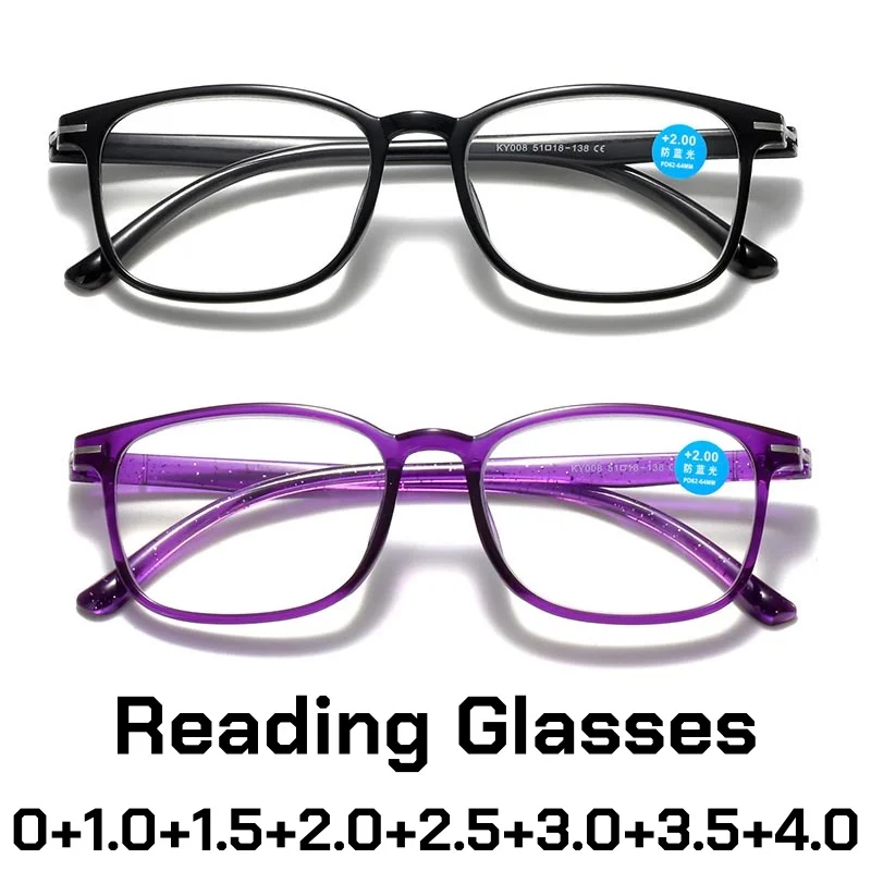 

3 Colors HD Antiblue Light Reading Glasses for Women Men Classic Square Frame Ultralight Presbyopia Glasses with Diopter To+4.0