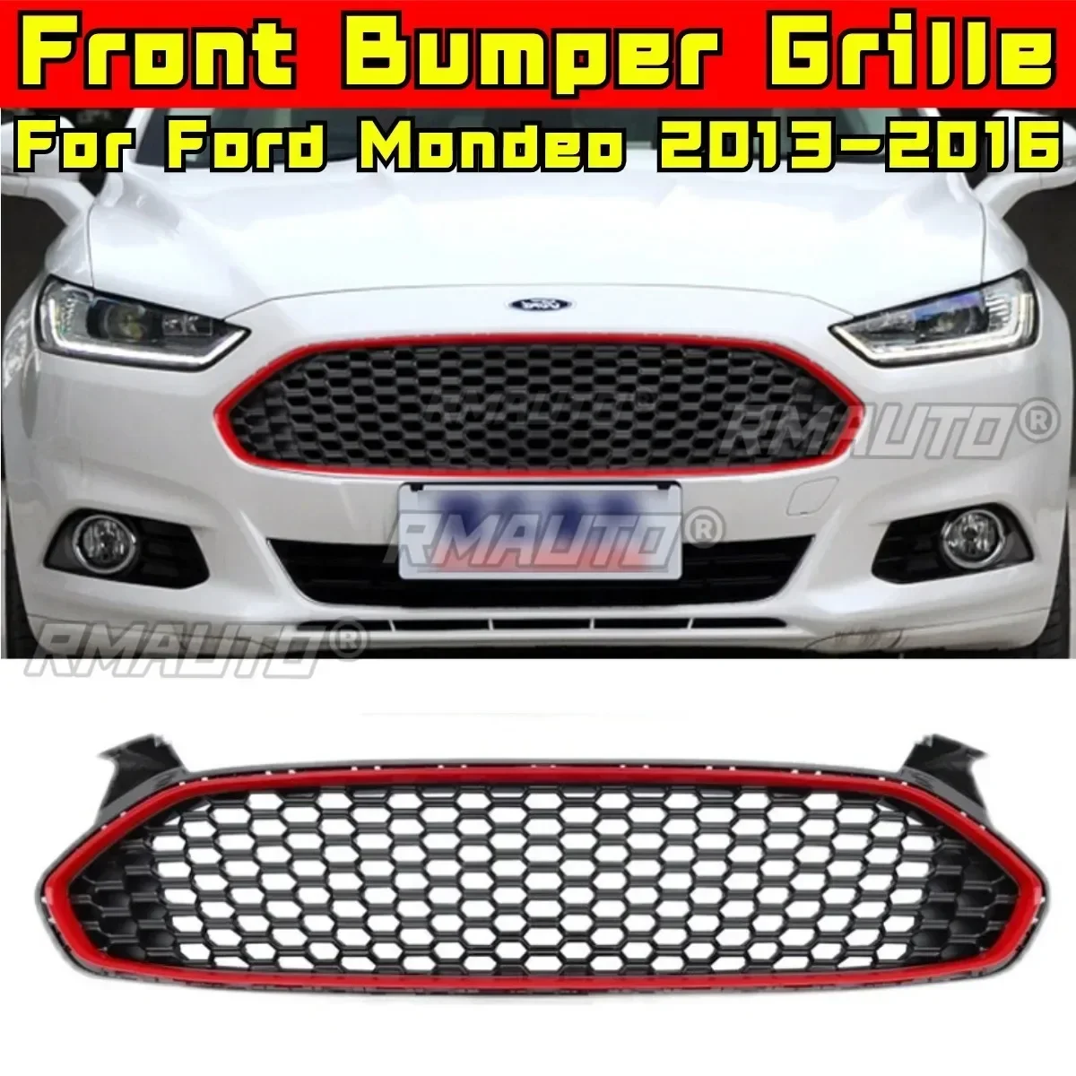 

For Mondeo Front Racing Facelift Upper Radiator Grill For Ford Mondeo 2013-2016 Car Front Bumper Racing Grille Car Accessories