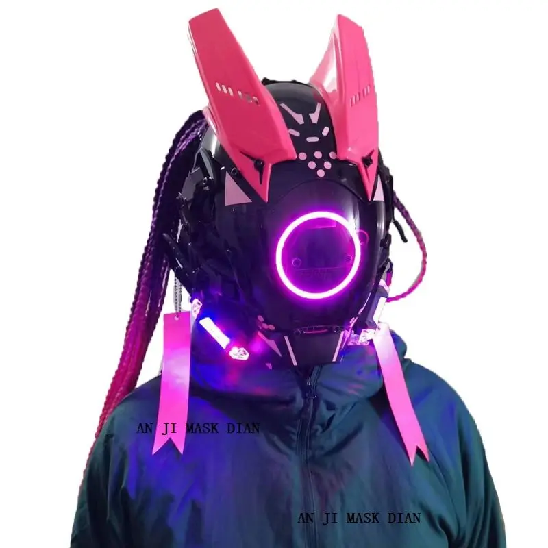 Cyber Punk Helmet Mask Samurai Robot Tech Shinobi Special Punk Techwear With Led Light Cosplay Mask Kids Toy Cool Xmas Gift