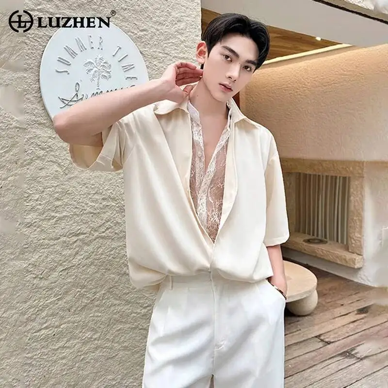 

LUZHEN 2026 Summer Original Double Layer Fake Two Piece Design Short Sleeve Shirts Men's Fashion Personalized Casual Tops JY6966