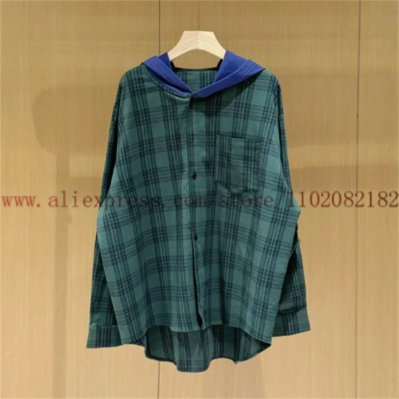 Color Blocked Plaid Destruction Hooded Shirt Hoodie Men Women High Quality Loose Casual Sweatshirt Jacket