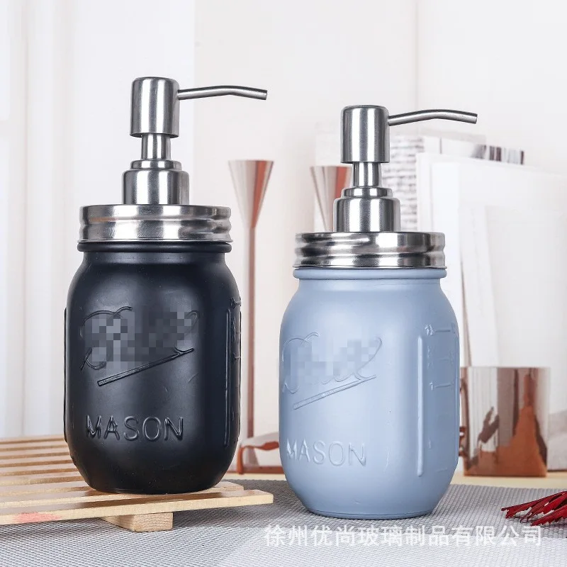 Matte Glass Sannitizer Replacement Bottle Press Mason Lotion Bottle with Stainless Steel Pump Head Cleaning Products for Home