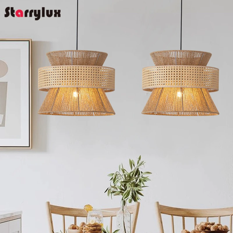 

Japanese Wabi Sabi Hemp Rope Pendant Light Zen Tea Room Industrial Vintage Restaurant Rattan Lamp