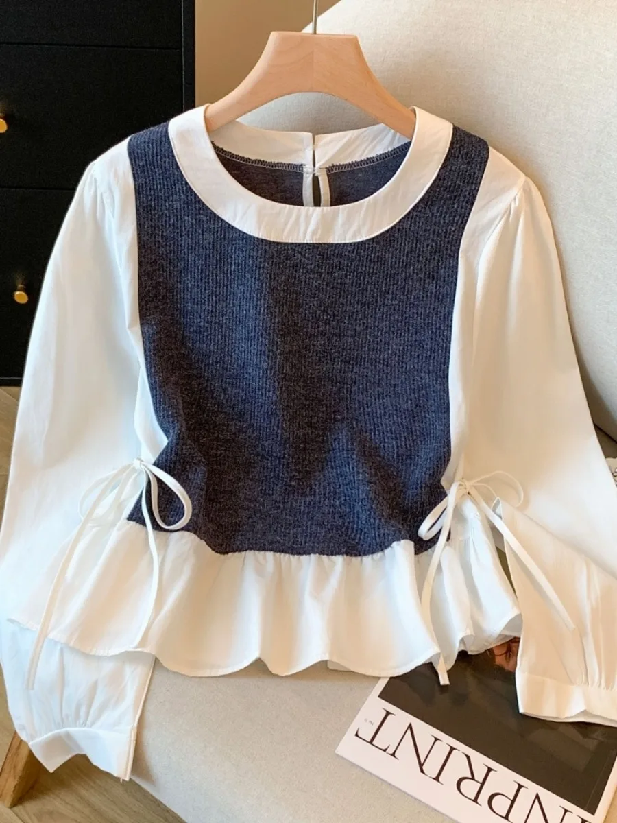 

Women's Long Sve irt Color Blo Design Slimming Top Belted Original Design Waist-Cinching Knot ort Coat