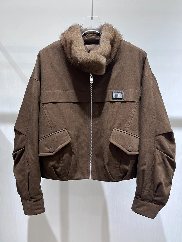 2025 New Fashion Women Winter Real Mink Fur Collar Natural Goose Down Jacket Puffer Jackets Thick Female Outwear Parka Coat