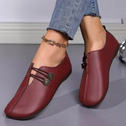 2024 Women Shoes Brand Designer Shoes Woman Square Toe Japanned Leather Flats Vintage Narrow Band Loafers Luxury Shoes for Women