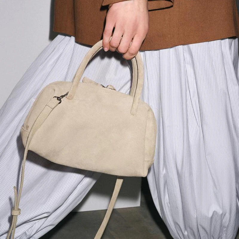 

Vintage Faux Suede Bowling Bag Luxury Designer Women Handbags Casual Small Tote Bag Autumn&winter Shoulder Crossbody Bags