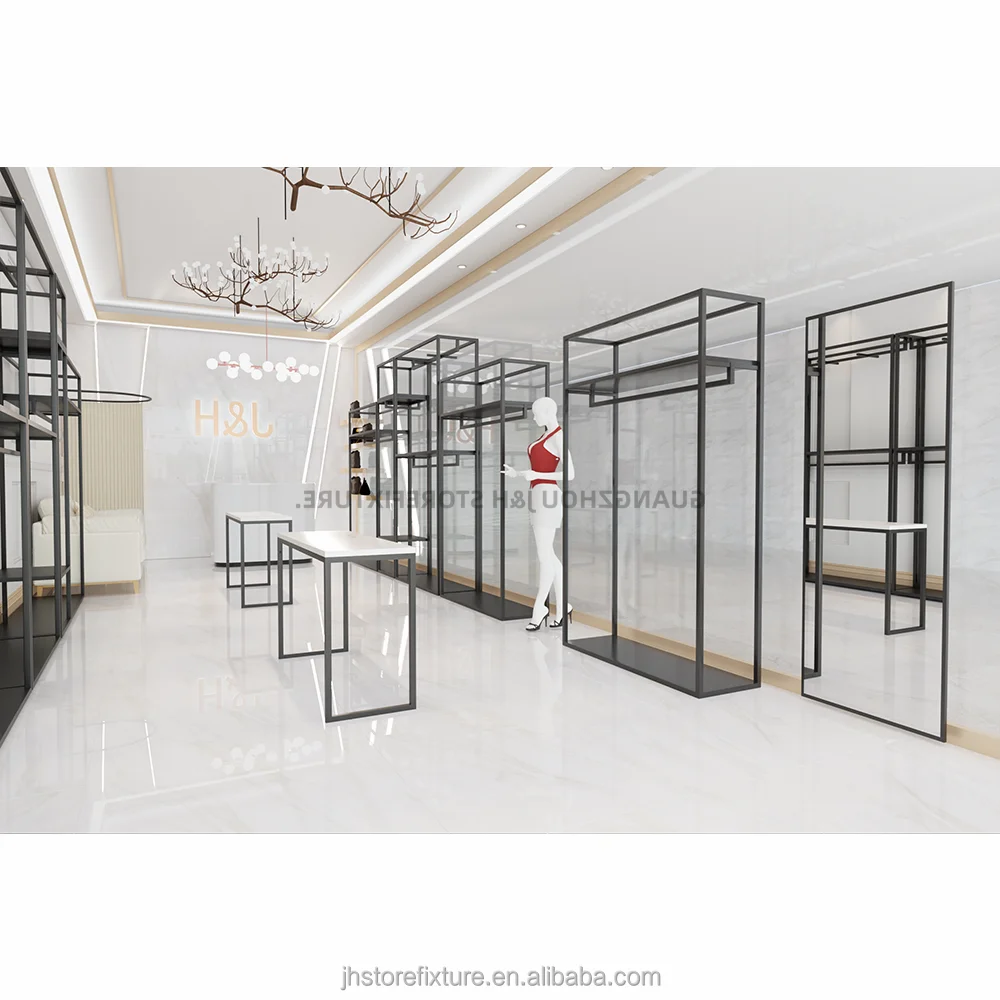 Heavy Duty Garment Black Rack for Boutique Clothing Store Tall Small Clothing Standing Dresser Display Racks