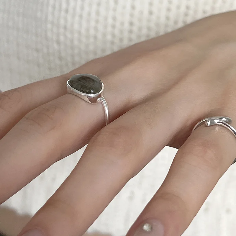 PANJBJ 925 Sterling Silber Mondstein Unregelmäßigen Ring für Frauen Party Geschenk Adjustabler Persönlichkeit Koreanische Dropshipping – Detail 23