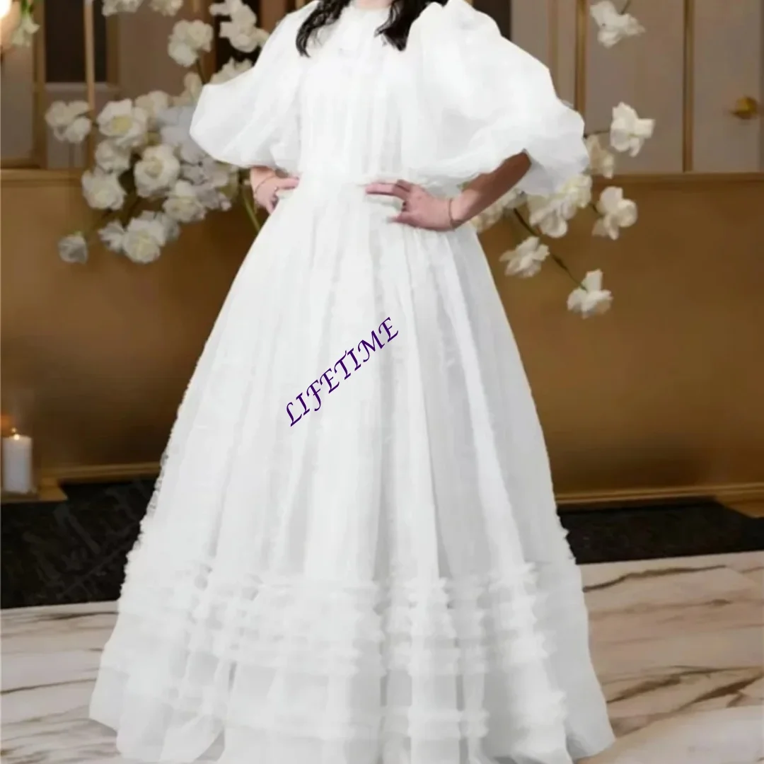 Elegantes Maßgeschneidertes Blumenmädchenkleid mit Puffärmeln, Knöchellang, für Brautjungfern, Geburtstagsfeier, Erstkommunion und Hochzeit