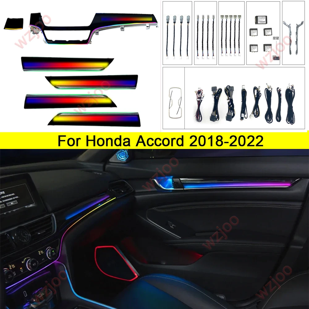 

Автомобильный динамический светодиодный окружающий свет для Honda Accord, внутренняя панель двери, фортепиано, черная приборная панель, ритмическая атмосфера, свет, приложение